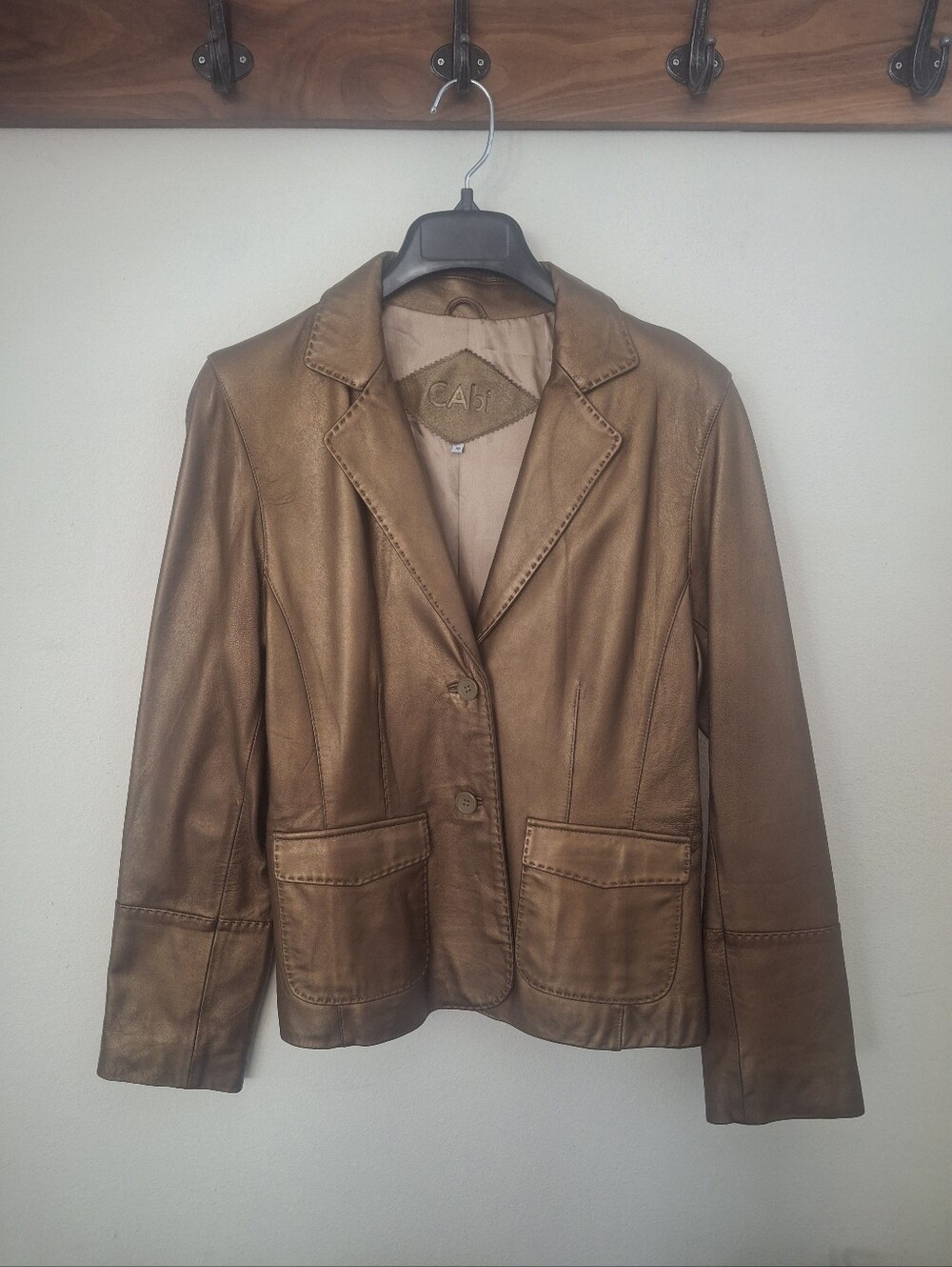 CABI Metallic Bronze Leather Blazer Jacket - Size 10